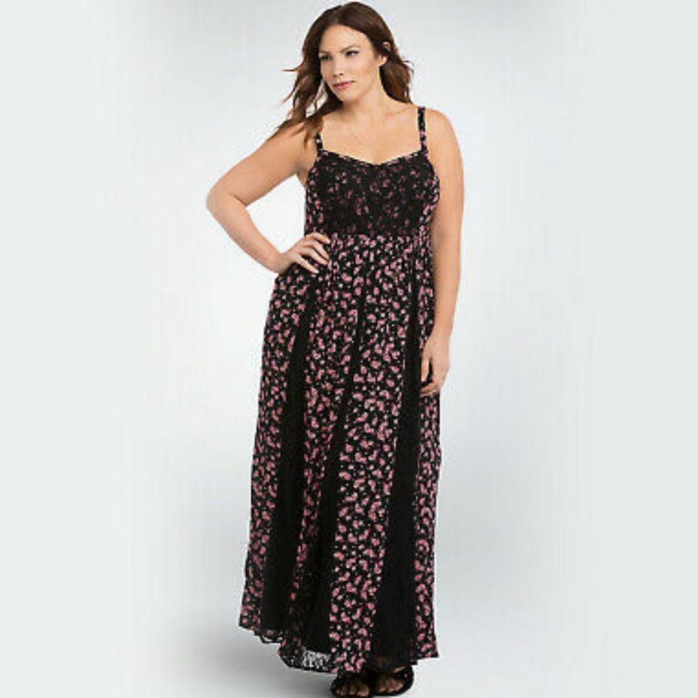 Torrid Goth Floral Lace Inset Maxi Dress Size 1